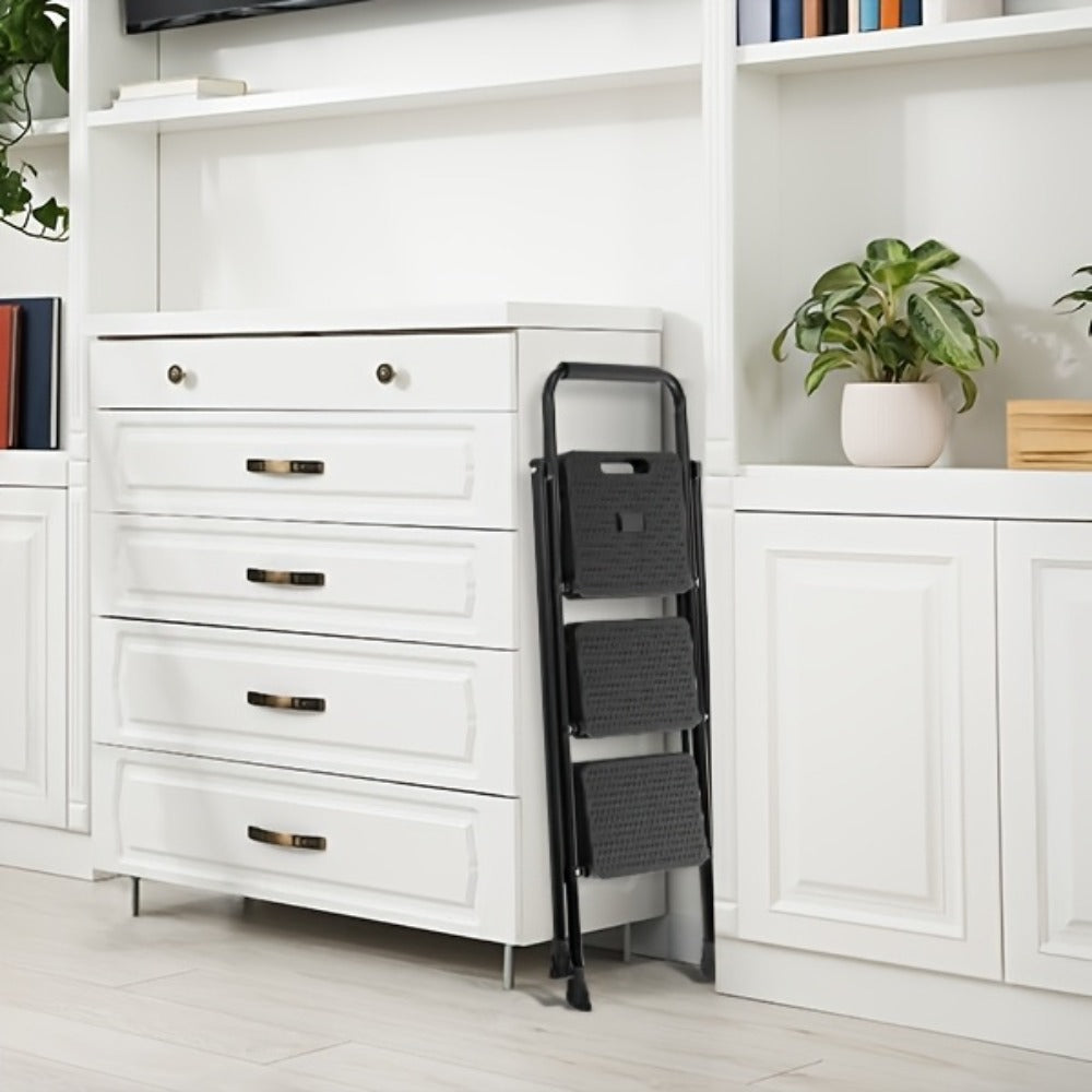 Folding Steel Step Stool with Storage Shelf & Wide Anti-Slip Pedal, 2/4-Step Sturdy Portable Step Ladder for Home
