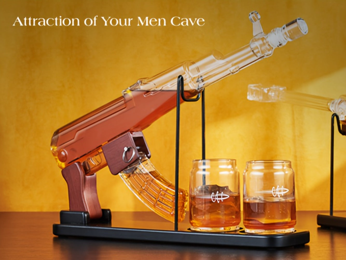 AK-47 Whiskey Gun Decanter Set with Detachable Magazine and Two 6.75oz Glasses, 17.6oz Liquor Dispenser Military Style Home Bar Decanter