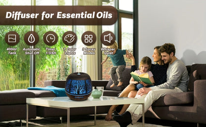 400 ml Metal-Hollow Aromatherapy Diffuser with Remote, Seven-Color Light and Four Pattern Options