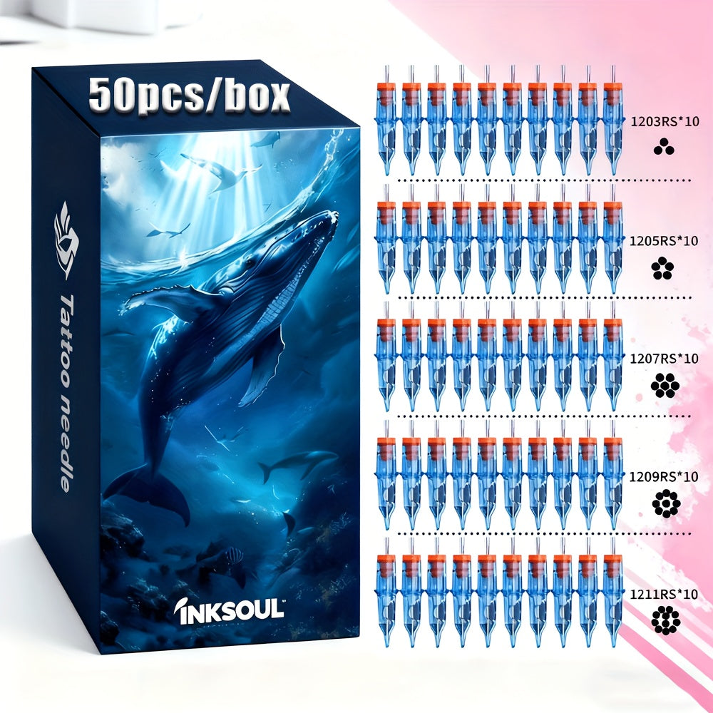 50PCS Round Shader Tattoo Cartridge Needles RS Mixed Size EO Sterilized Disposable for Temporary Body Art, Festivals and Costumes