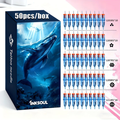 50PCS Round Shader Tattoo Cartridge Needles RS Mixed Size EO Sterilized Disposable for Temporary Body Art, Festivals and Costumes