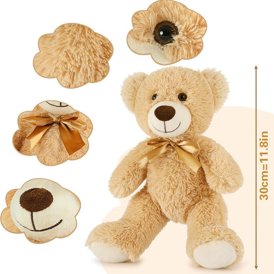 Stuffed Animal Mini Teddy Bear Set of Eight in Khaki Beige for Party Favors, Gift Bags and Events