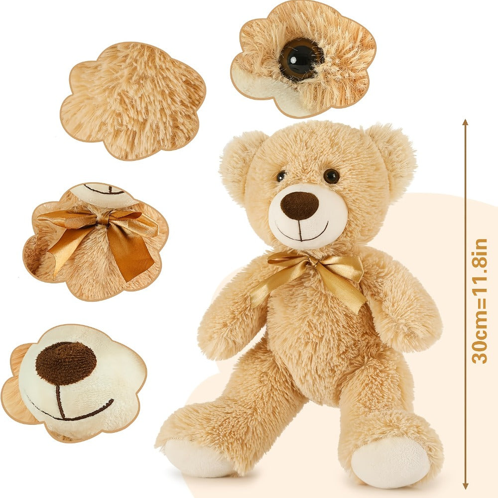 Stuffed Animal Mini Teddy Bear Set of Eight in Khaki Beige for Party Favors, Gift Bags and Events