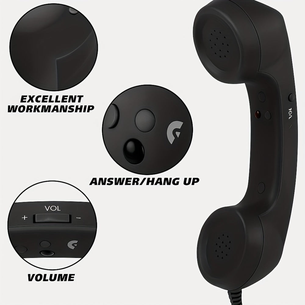 Retro Phone Handset for Smartphone Tablet & Computer, Hands-Free Calling, Volume Control, Clear Sound