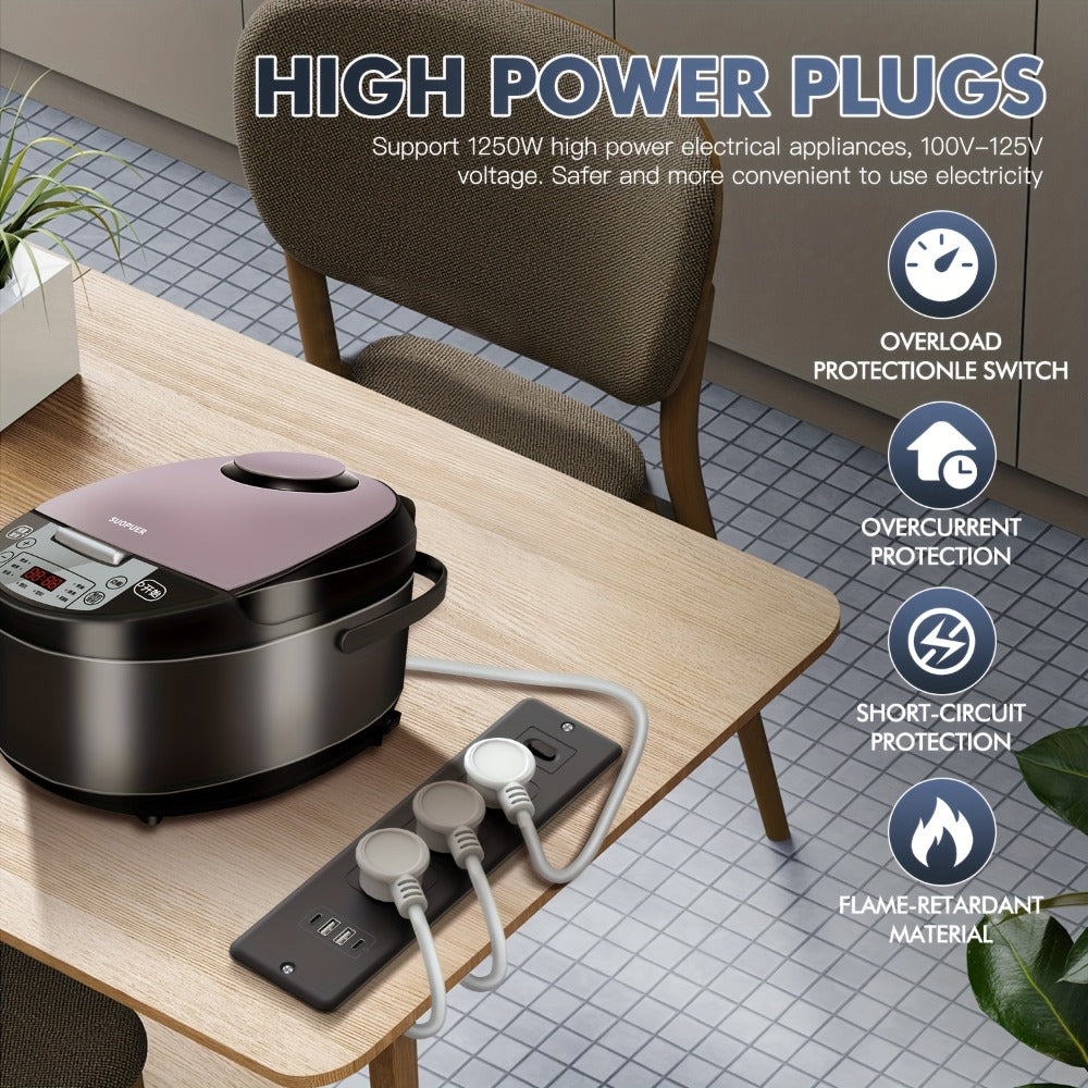 Recessed Power Strip In-Desk Embedded Socket 7-in-1, 3 AC Outlets & 4 USB Ports, Slim Space-Saving Design