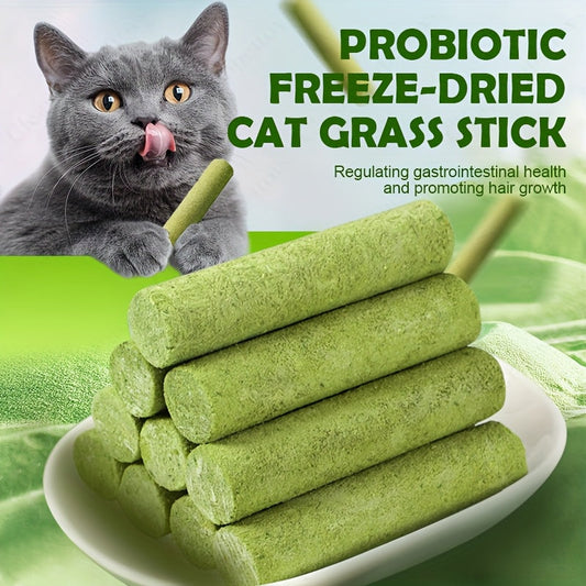 Green Cat-Grass Treat Sticks in 15-Piece or 3 x 5-Piece Checkout Packs for Adult Cats Pictured