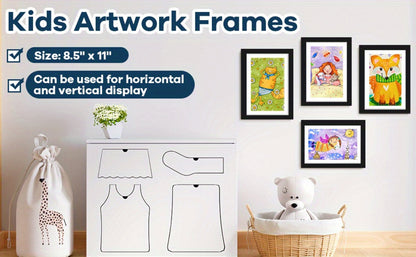 Kids Artwork Frames Front Opening Changeable 8.5x11 Inch Children Art Display Picture Frame for Drawing Crafts Photos Holds 130 Pieces Wood