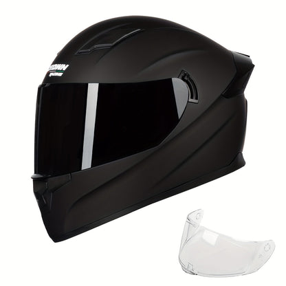 Motorcycle Helmet Crown Racing Full-Face Black Shell with Clear and Tinted Shields, M-XL Sizes and Padded Interior