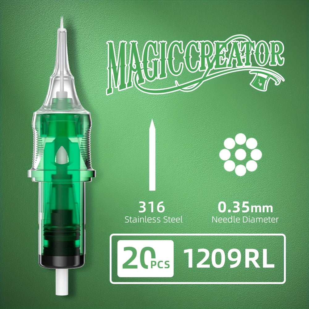Tattoo Cartridge Needles with MAGICCREATOR Label, 20-Piece Box with 25 RL RS CM M1 Options
