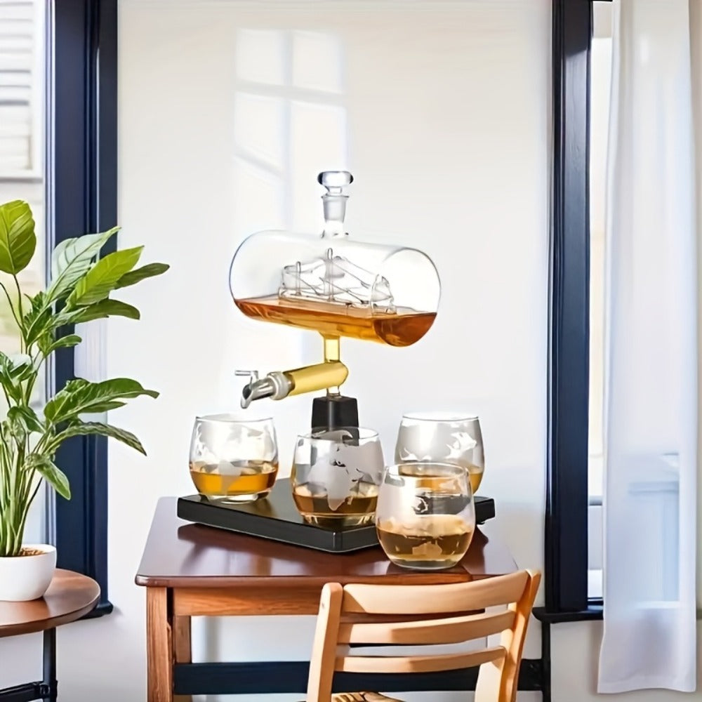 Whiskey Decanter Set 1000ml with 4 Spherical Glasses, Crystal Clear Liquor Decanter Pourer for Whiskey Wine Bourbon Scotch