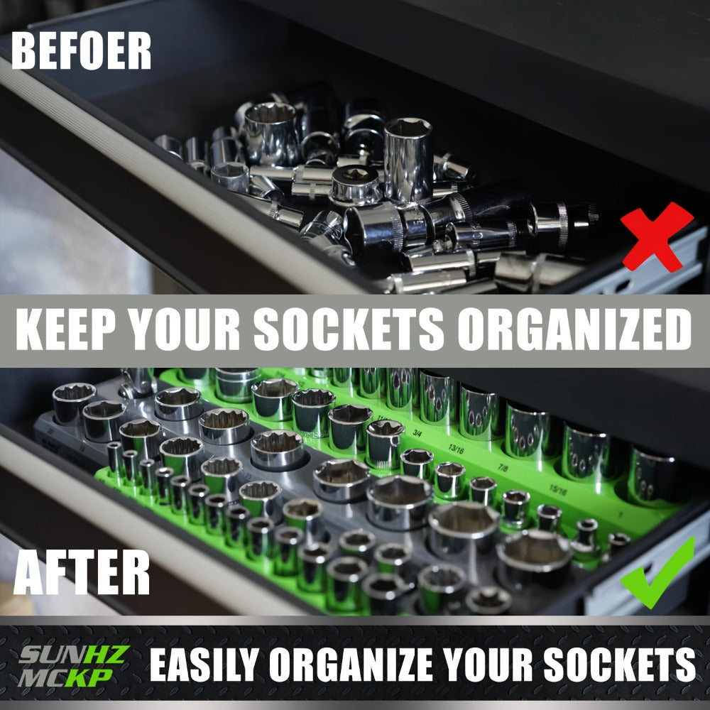 Magnetic Socket Organizer Set 6-Piece – Socket Holder Rails for 1/4", 3/8" & 1/2" Drive, Metric & SAE, Holds 143 Standard & Deep Sockets