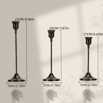 Candle Holder Set 30-Piece Black Metal Taper Stands in Three Heights with Round Bases and 0.86-Inch Cups