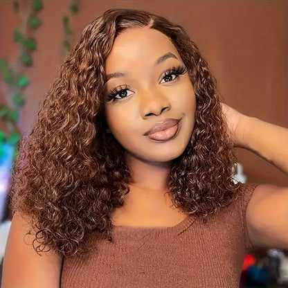 4x4 HD Lace Closure Curly Bob Wig Reddish Brown #33 Human Hair Pre-Plucked Glueless Short Bob with Baby Hair 20 Inch Warm Auburn Color Wig