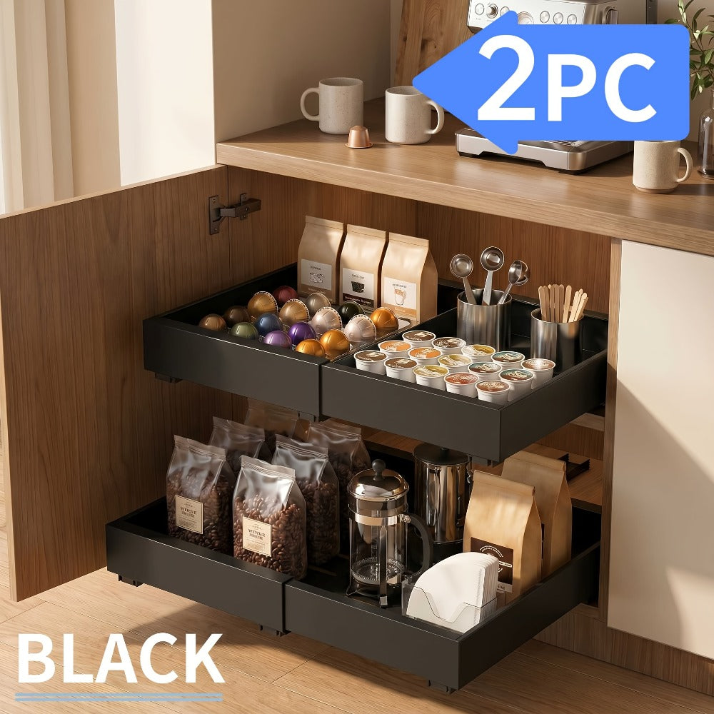 Expandable Pull-Out Cabinet Organizer with 12.6-20.5 Inch Width, Three-Track Slides and 2- or 4-Drawer Options