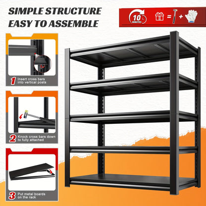 Metal Garage Shelving Unit 72"H - Adjustable Steel Storage Shelf Rack for Garage, Basement & Warehouse