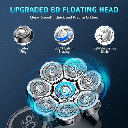 Bald Head Shaver for Men 5-in-1 8D Electric Razor – Multi-Directional Floating Blades with Beard Grooming Kit
