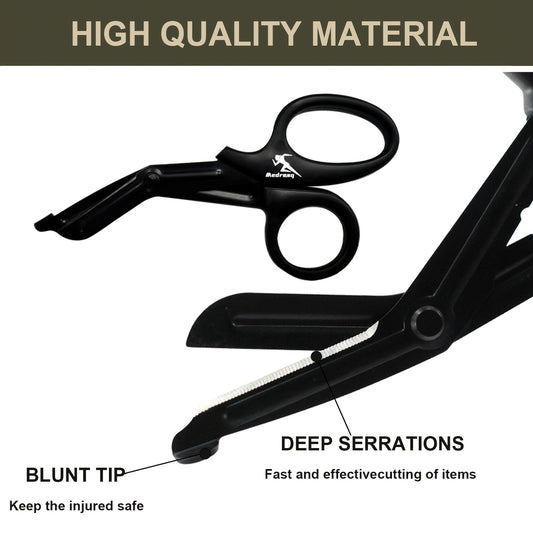 Black EDC IFAK First Aid Kit with Tall Zipper Pouch, Attachment Loops, Shears and Labeled Supply Packets