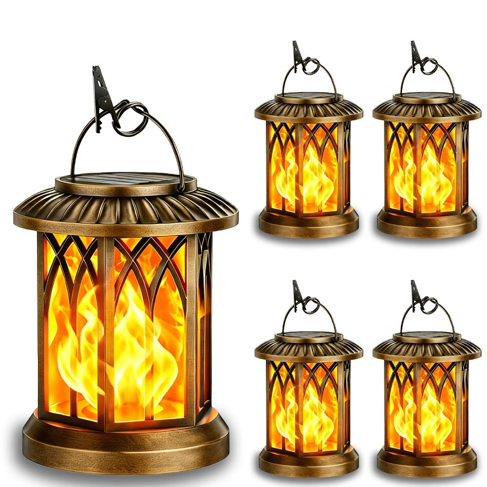 Solar Lantern Outdoor Hanging Lights Flickering Flame IPX5 12Hrs Garden Yard Patio Decor Classic Black Antiqued Bronze 2 or 4 Pack