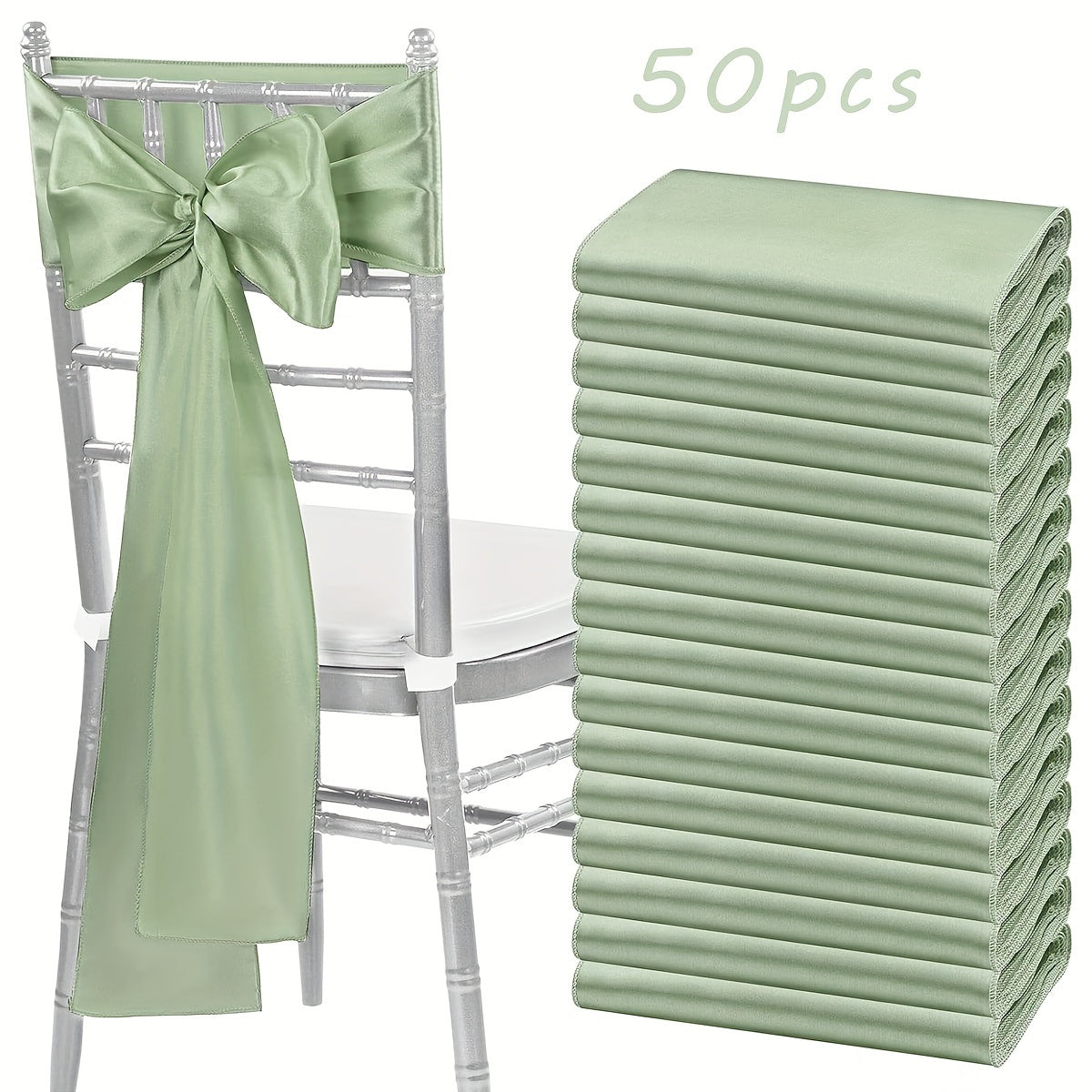 Satin Chair Sashes Bows 50pcs, 7x108 Inch Chair Waist Belt Bow Ties for Wedding Reception, Banquet