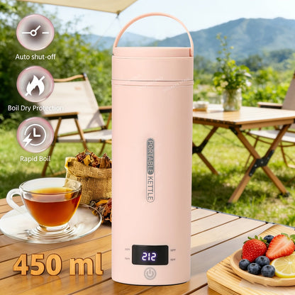Travel Electric Kettle Mini Portable 304 Stainless Steel 4 Temperature Settings Auto Shut-Off Boil-Dry Protection BPA-Free Water Boiler