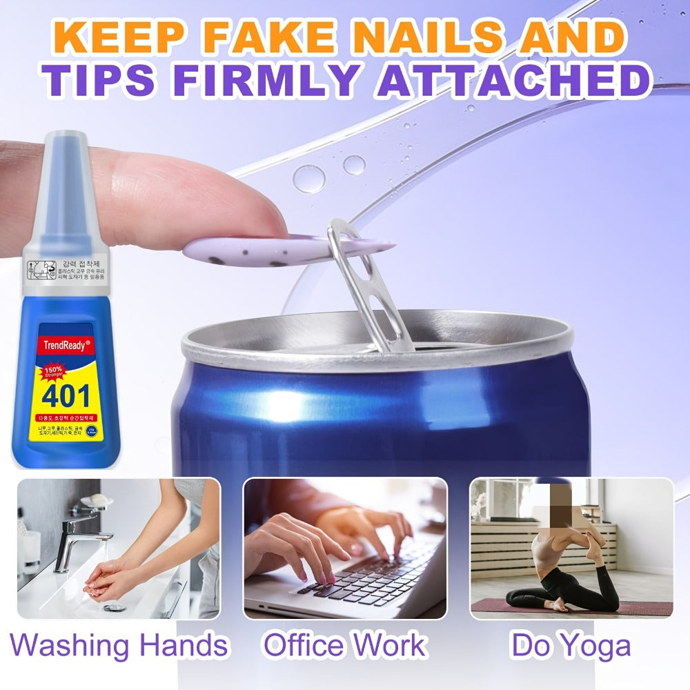 Waterproof Nail Adhesive Tabs with Nail Stickers 0.85oz Dropper Tip Bottle – Extra Strong Alcohol-Free Quick Release Long Wearing Salon