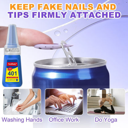 Waterproof Nail Adhesive Tabs with Nail Stickers 0.85oz Dropper Tip Bottle – Extra Strong Alcohol-Free Quick Release Long Wearing Salon