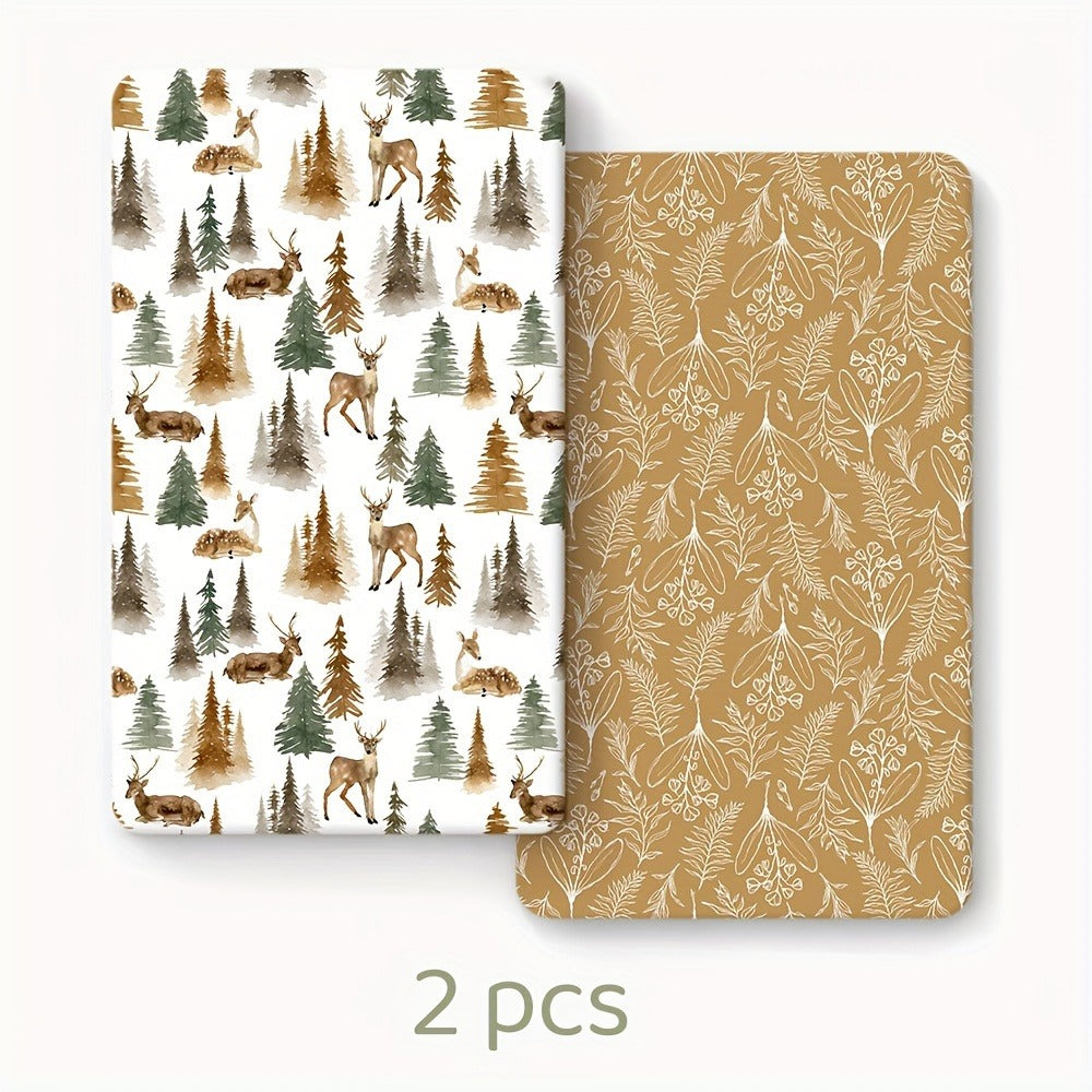 Two-Pack Printed Microfiber Fitted Sheets with Pink Flower, Whale or Deer Patterns for Portable and Home Mattresses
