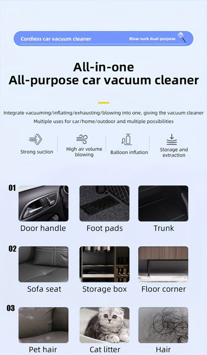 Handheld Vacuum Cleaner with Cordless T-Handle Design, Wet Pickup, Three Nozzles and USB Charging