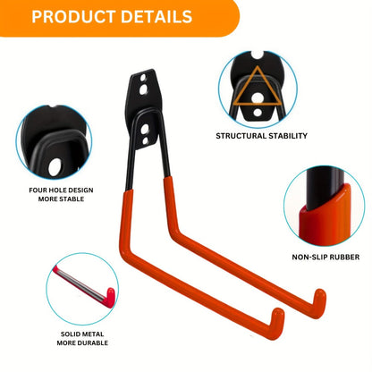 Garage Wall Hooks Storage Rack - Iron Utility Hooks for Power Tools, Ladders, Bikes, Ropes - Wall Mount Organizer for Garage