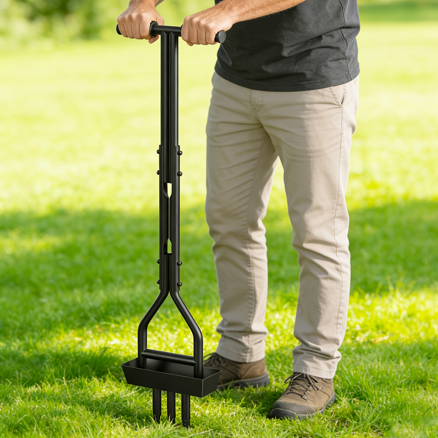Step Spike Aerator 38" Three-Hole Core Aeration Tool, Labor-Saving Lawn Soil Loosener & Ventilation Device for Lawn Care