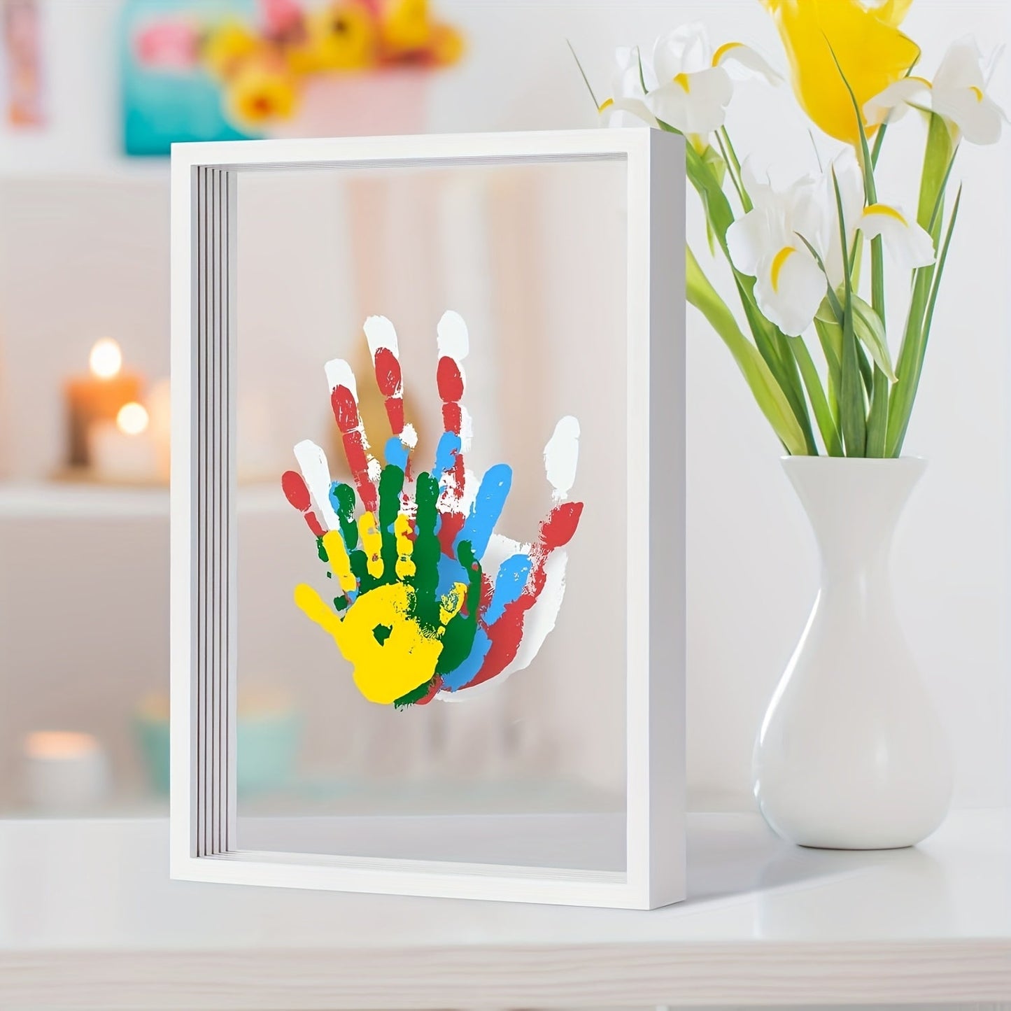 Family Handprint Kit with 4 Slots & 6 Colors, Memory Frame Keepsake Gift for Entryways, Bedrooms and Living Spaces