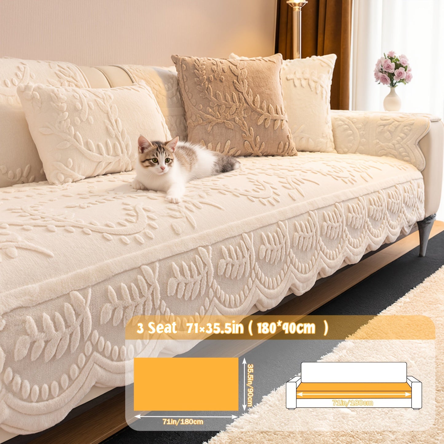 Sofa Cover Quilted Plush-Texture Panels in 35.5-Inch Width for 1 to 4 Seats, Backrest or Armrest
