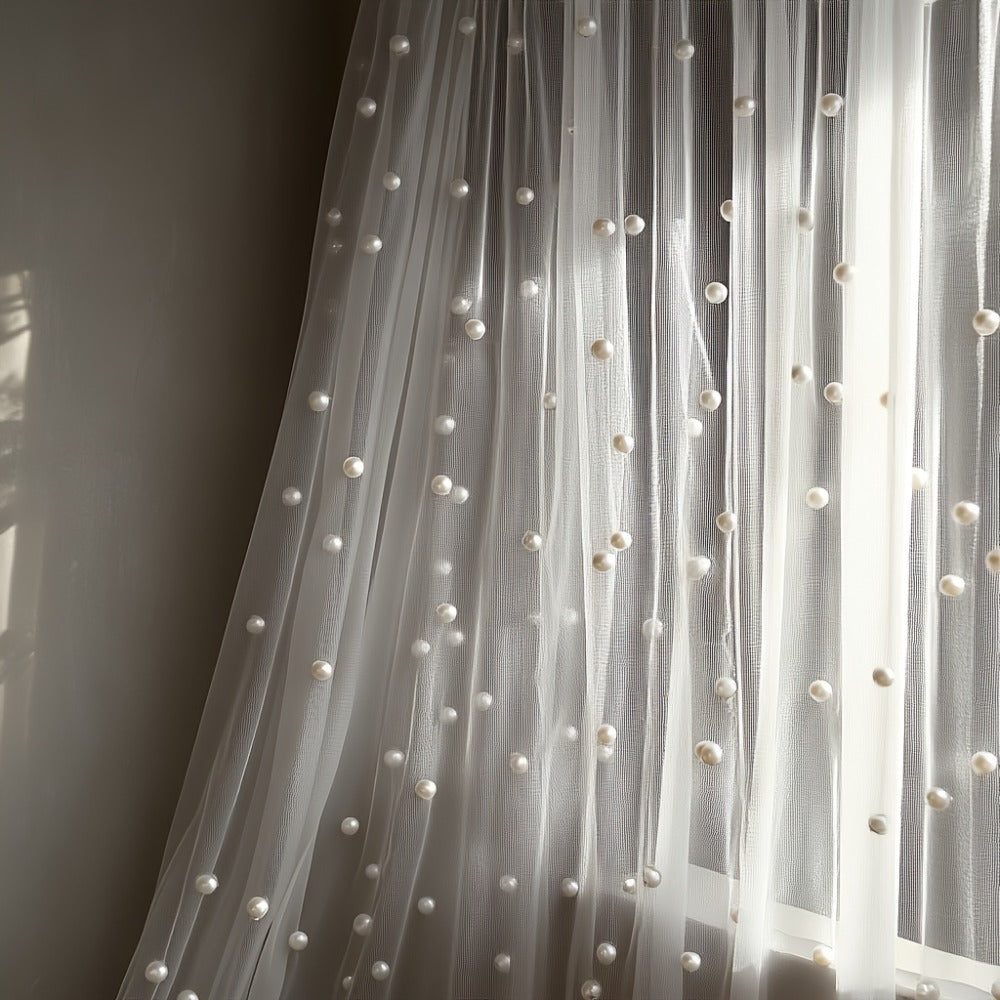 White Pearl Sheer Tulle Fabric Roll 160x300cm – Elegant Organza Mesh for Wedding Backdrop Table Skirt Window Drape Party Decoration Bridal