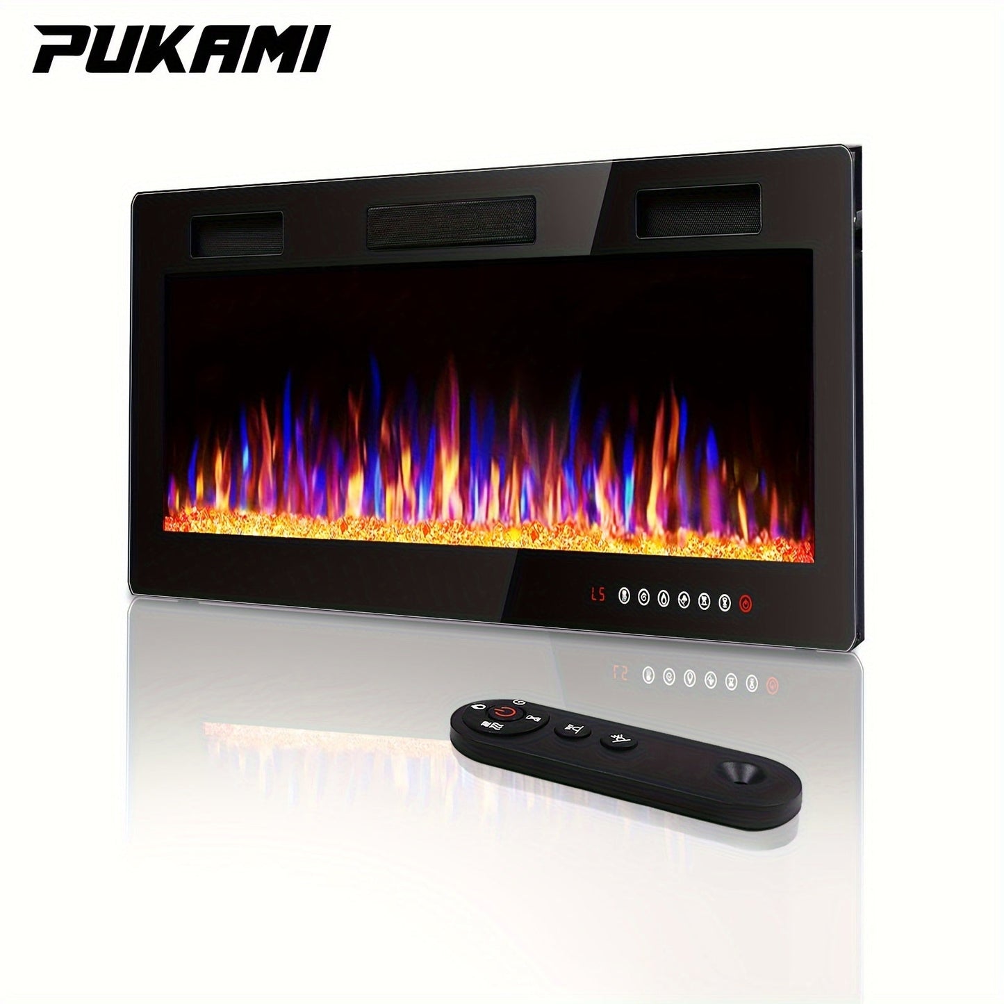 Wall Mounted Electric Fireplace Recessed In-Wall Linear Heater Multicolor Flame 750W/1500W Touch Screen for Garden, Patio and Yard Use