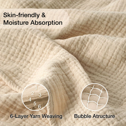 Muslin Blanket 100% Cotton 6-Layer, Breathable Gauze Throw for Couch & Bed, All Season, 13 Colors