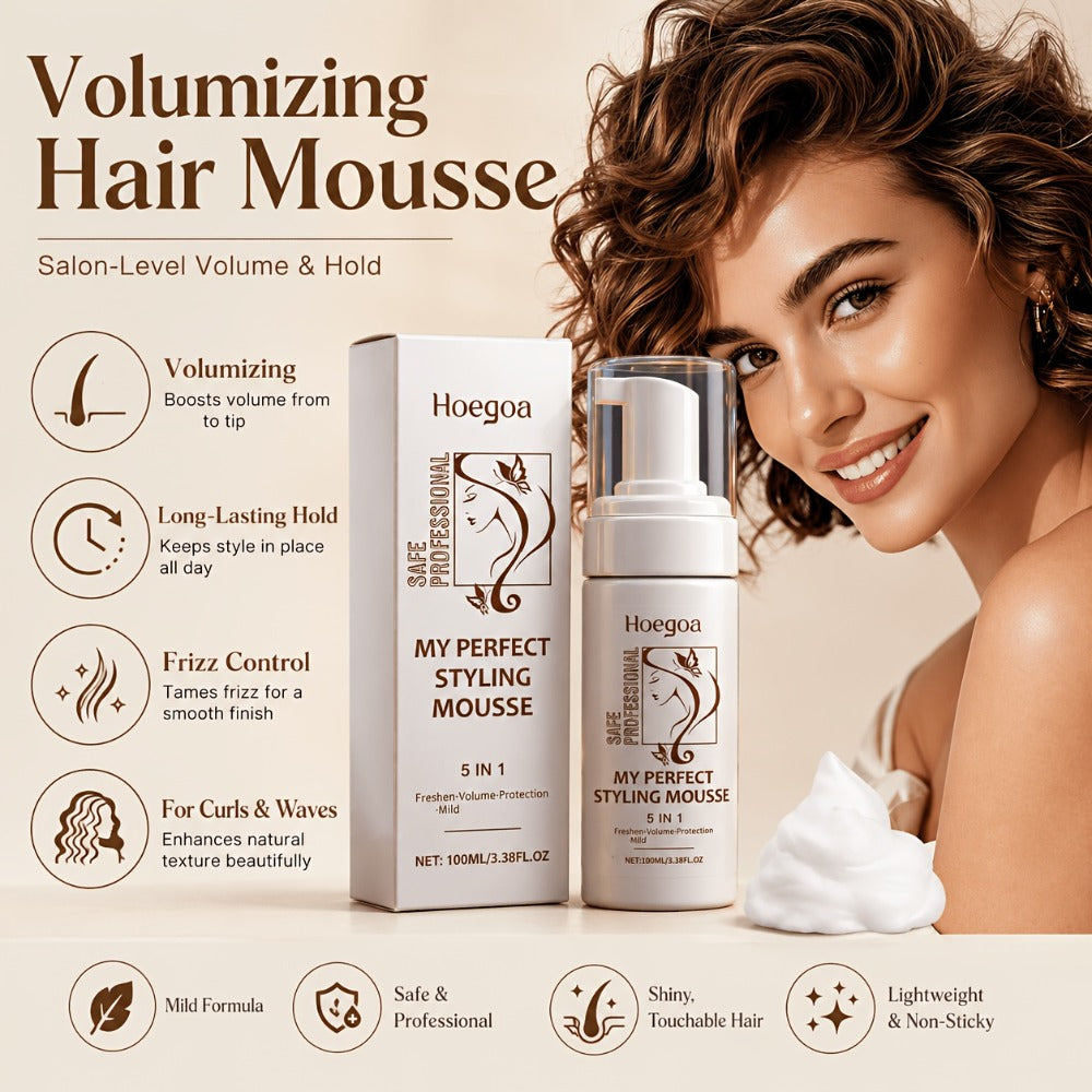 Hair Styling Mousse with Mint Extract & Hyaluronic Acid – Long-Lasting Flexible Hold, Moisturizing Mild Formula, Frizz Control