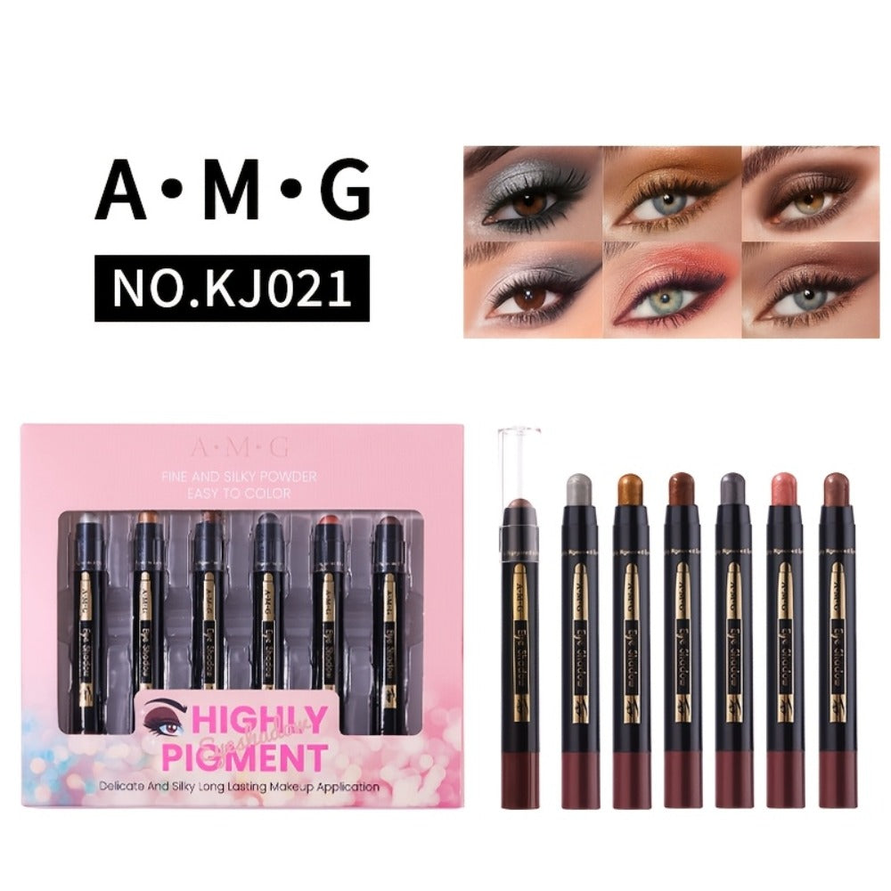 Waterproof Eyeshadow Pencil Set 6 Colors, Metallic & Matte Glitter Highlight Eyeliner Crayons, Smudge-Proof Eye Makeup