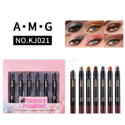 Waterproof Eyeshadow Pencil Set 6 Colors, Metallic & Matte Glitter Highlight Eyeliner Crayons, Smudge-Proof Eye Makeup