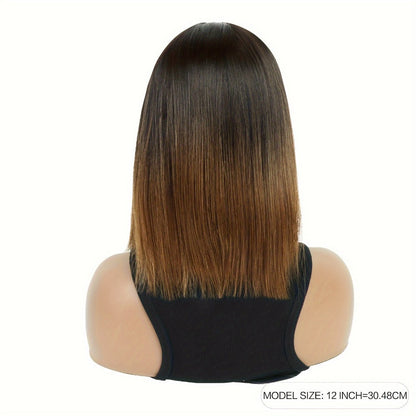 Synthetic Wig 13x2 U-Part Lace Front Straight Bob, 12-Inch Ombre Black-Brown for Daily Styling
