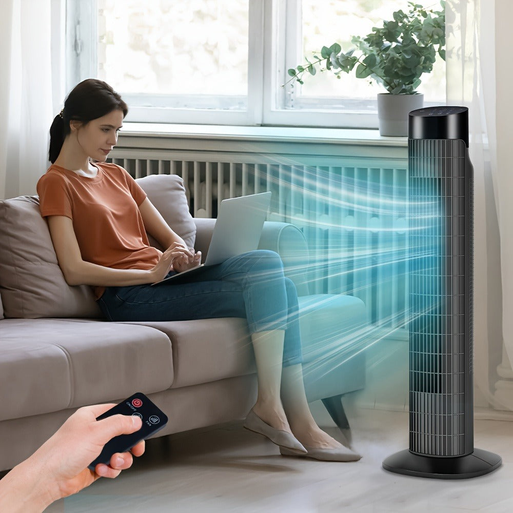 Tower Fan 31 Inch Bladeless, 80° Oscillating Standing Fan with Remote Control, 7.5H Timer & 3-Speed Settings