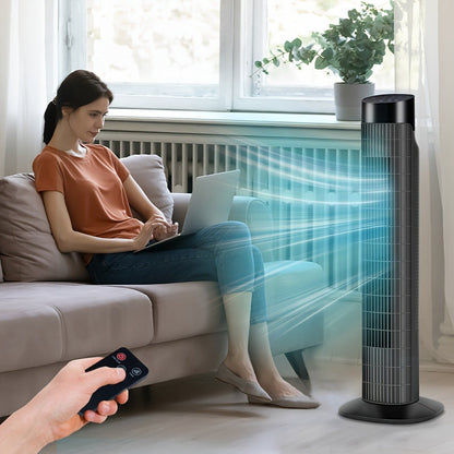 Tower Fan 31 Inch Bladeless, 80° Oscillating Standing Fan with Remote Control, 7.5H Timer & 3-Speed Settings