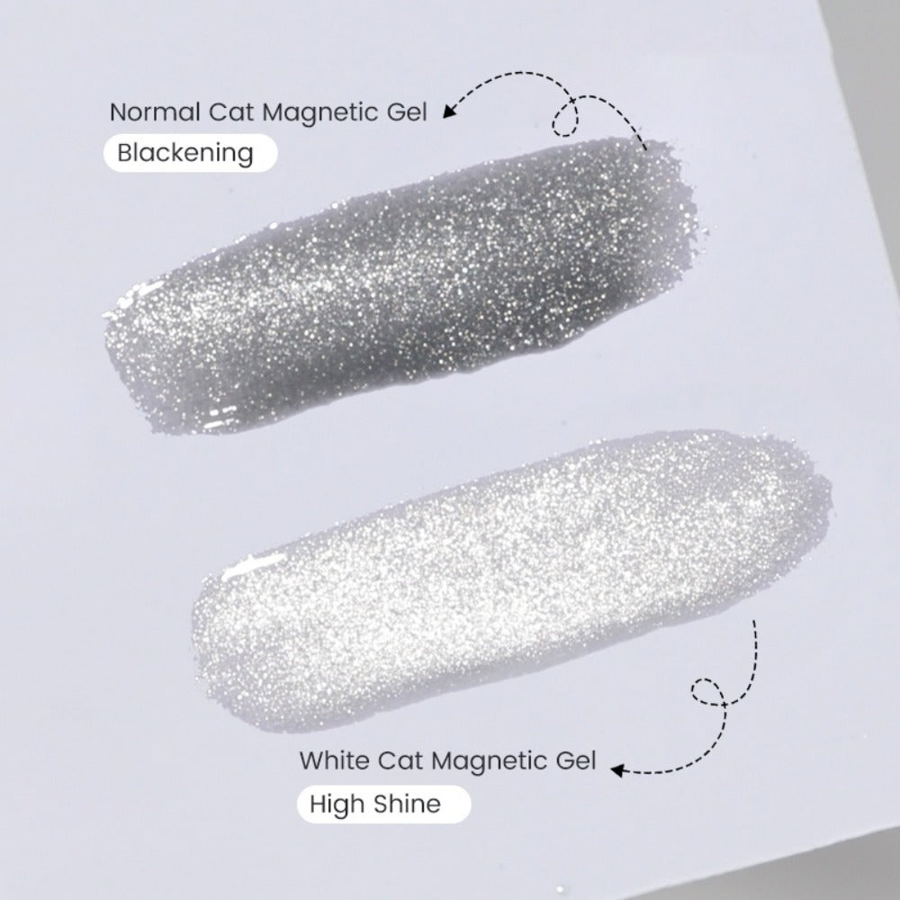 White Glitter Cat Eye Gel Polish Set 2pc Sparkling Magnetic with Stick Included | Soak Off UV LED 0.51oz Each Semi-Permanent 3D Nail Art |