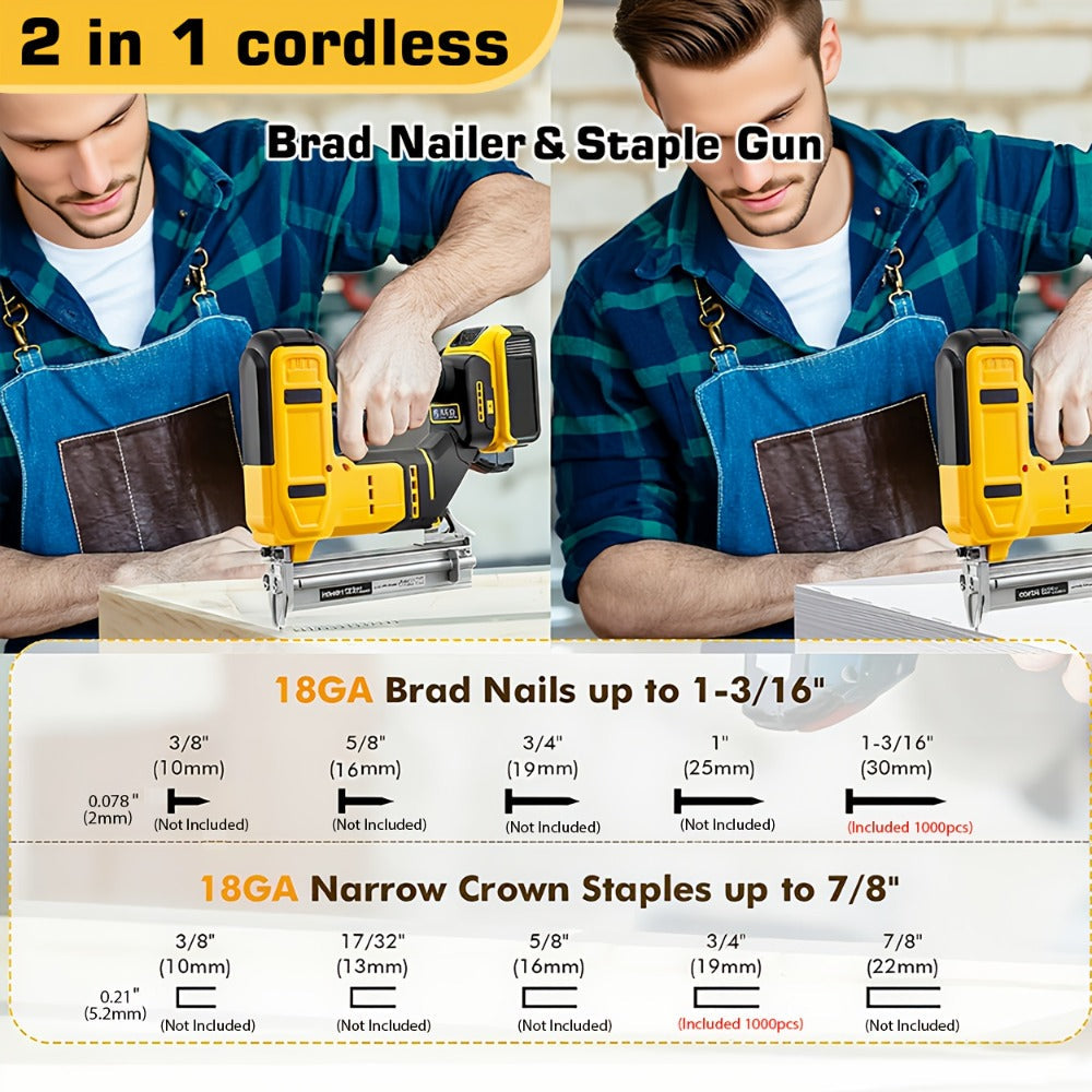 Cordless Brad Nailer and Stapler 2-in-1 Compatible with DEWALT 20V MAX Battery, Brushless Motor, Safety Lock