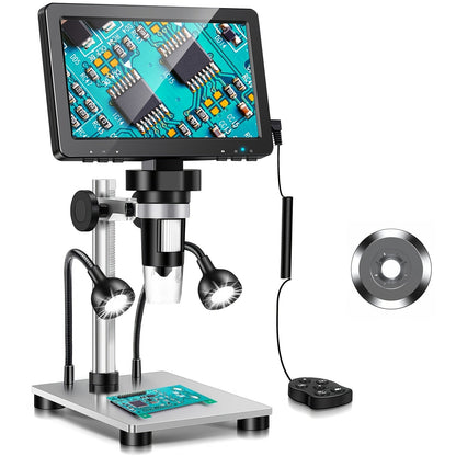 DM9 7-Inch Digital Microscope with Eight Lens LEDs, Two Side Lights and Tilting Screen for Coin and PCB Inspection