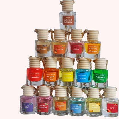 Hanging Bottle Car Air Freshener Sets in 12- or 36-Piece Random Six-Scent Packs with Wooden Caps and Cords