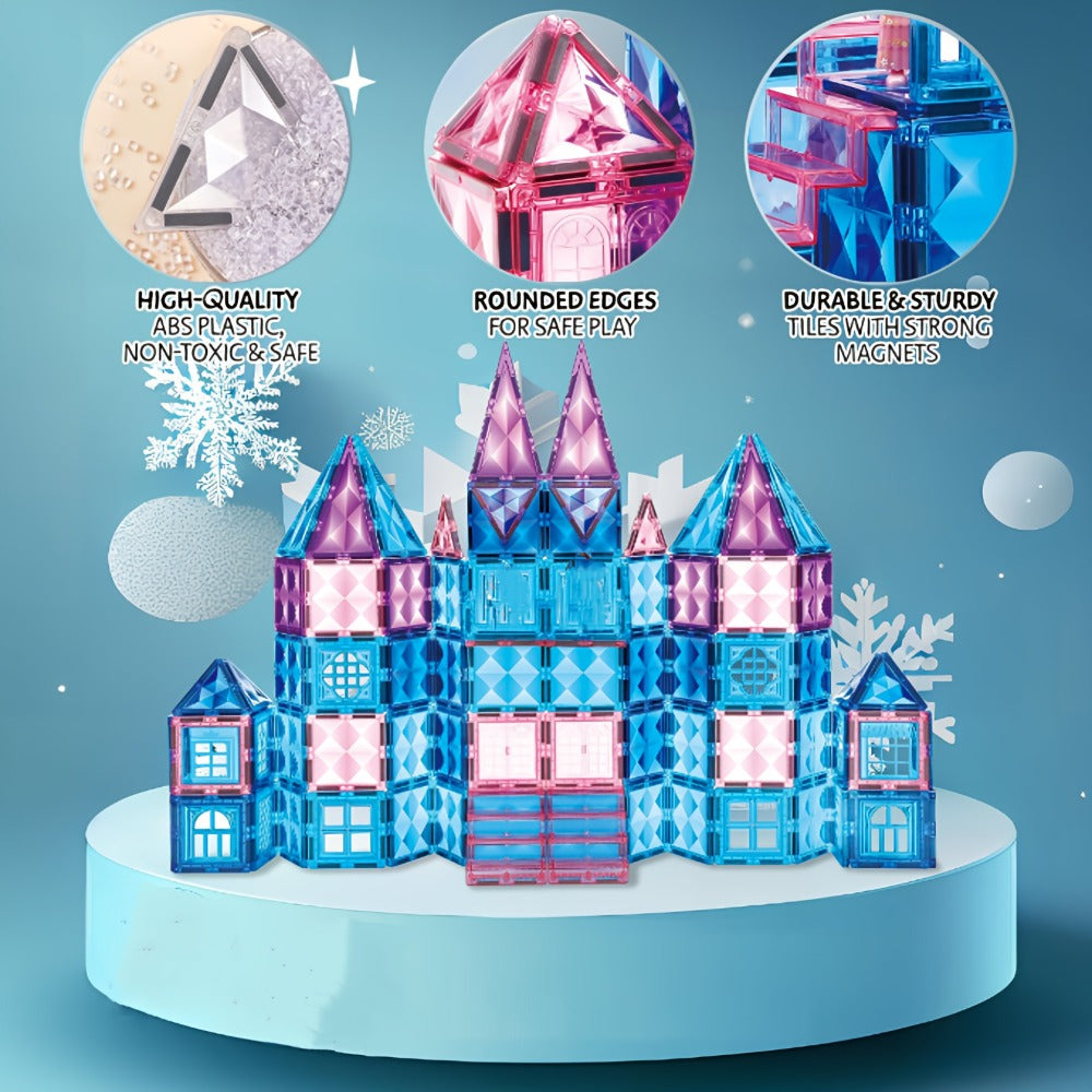 Castle Magnetic Tiles Building Set 102 or 116 Pcs, 3D STEM Sensory Blocks, Pretend Castle Playset for Preschool Boys & Girls Ages 3+