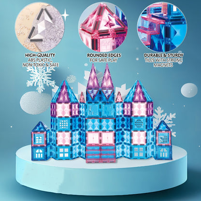 Castle Magnetic Tiles Building Set 102 or 116 Pcs, 3D STEM Sensory Blocks, Pretend Castle Playset for Preschool Boys & Girls Ages 3+