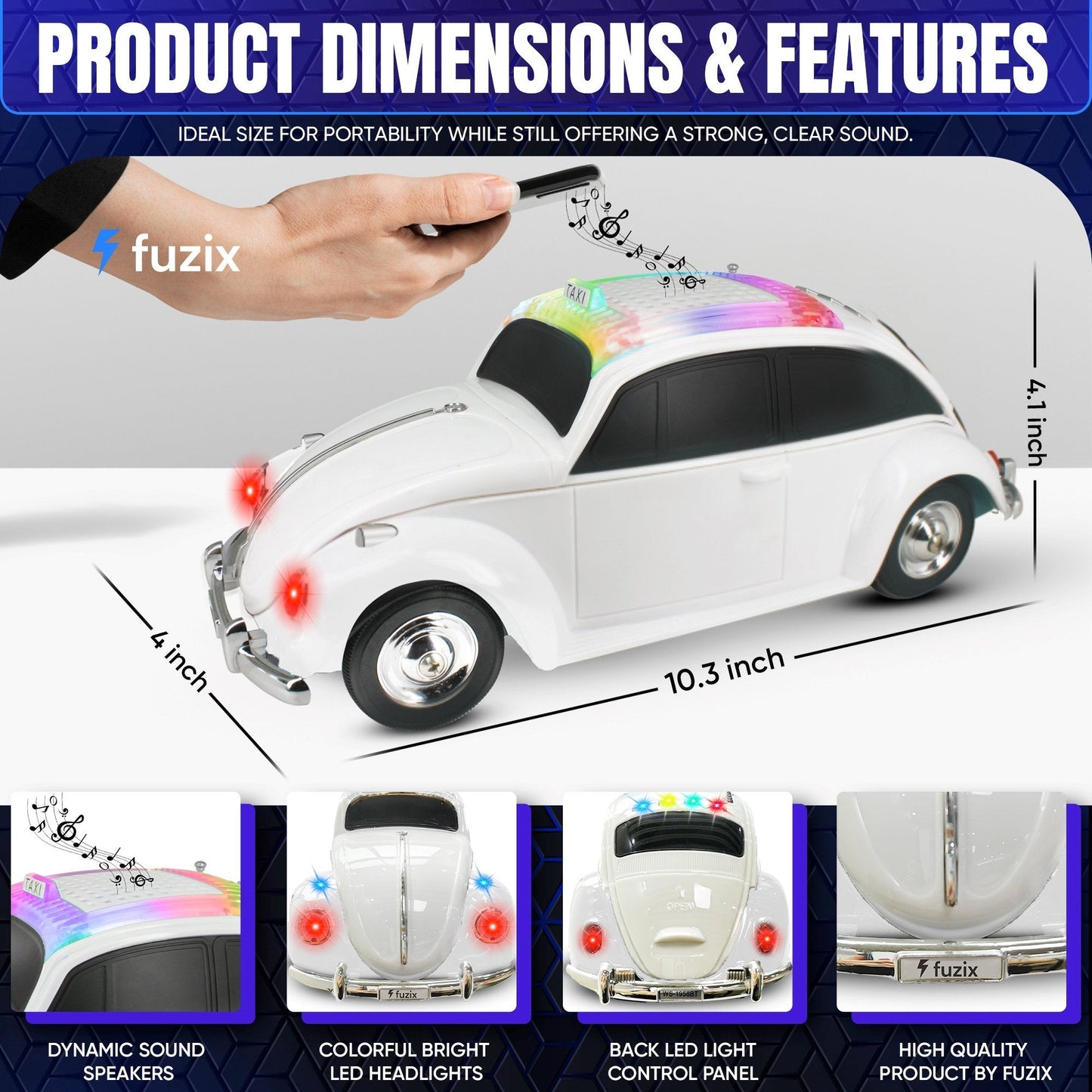 Fuzix WS-1958 Vintage Car Bluetooth Speaker with LED Headlights & Taillights | Retro Wireless Stereo, FM Radio, AUX/USB/TF, Built-in Mic