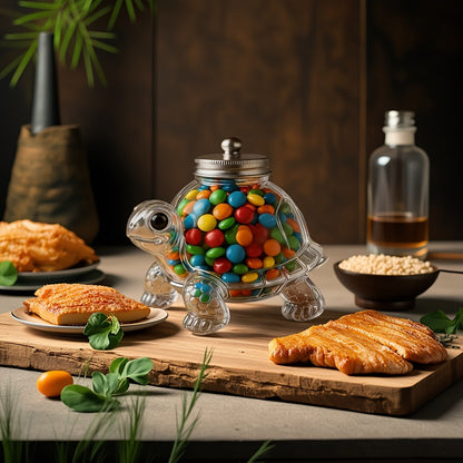 Food Storage Containers Borosilicate Glass Cookie Jar with Lock-Top Lid in Sea Turtle or Owl Designs
