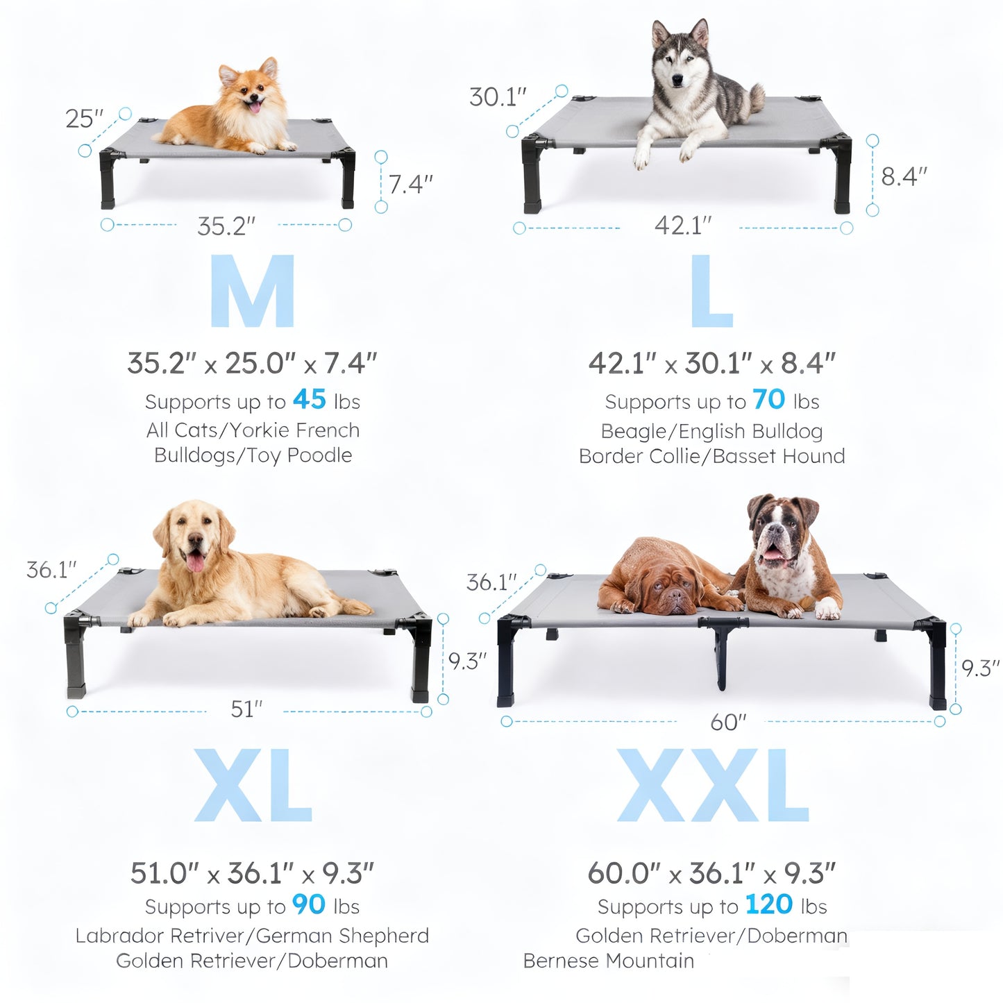 Elevated Dog Bed with Cooling Mesh & Metal Frame – Raised Dog Cot Bed with Washable Breathable Mesh, No-Slip Feet
